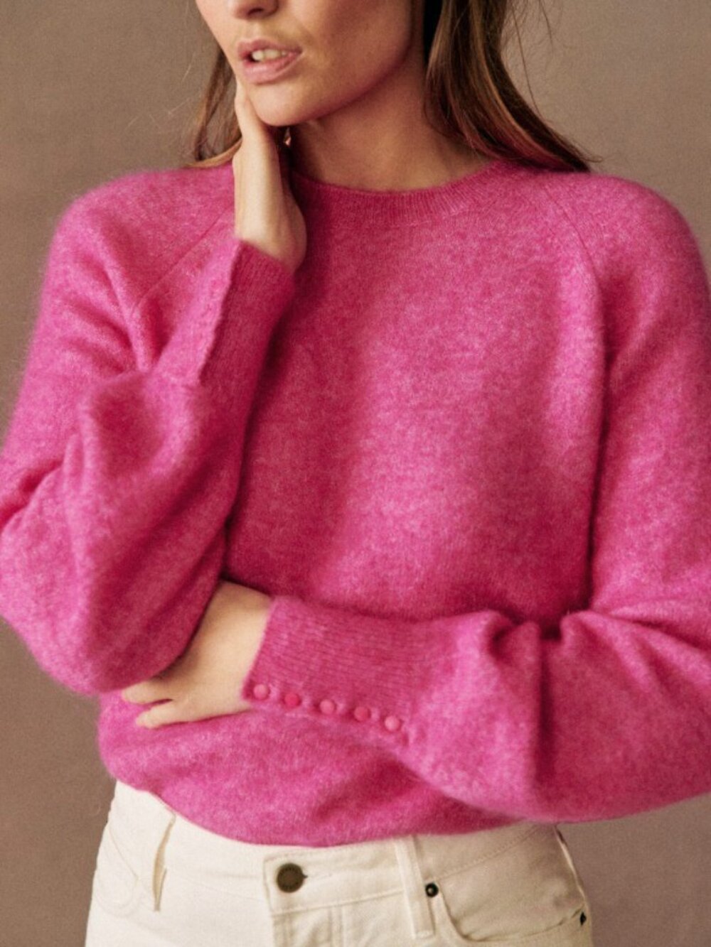 EUC Sézane Louise Puff Sleeve Mohair Wool Blend Sweater Fuchsia XS